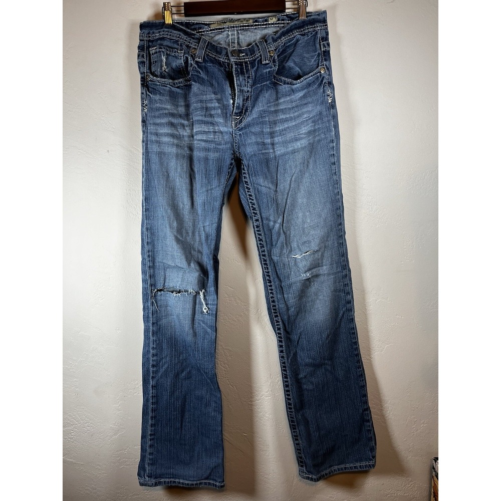 BKE Derek Men's Jeans 34x32 Distressed Medium Wash Bootcut Relax Denim Ripped